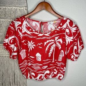C&C California Red Tropical Linen Top